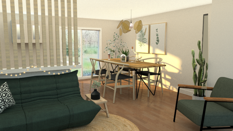 Home Staging Virtuel : Transformation d'un salon vieillissant en 3D, design tendance.